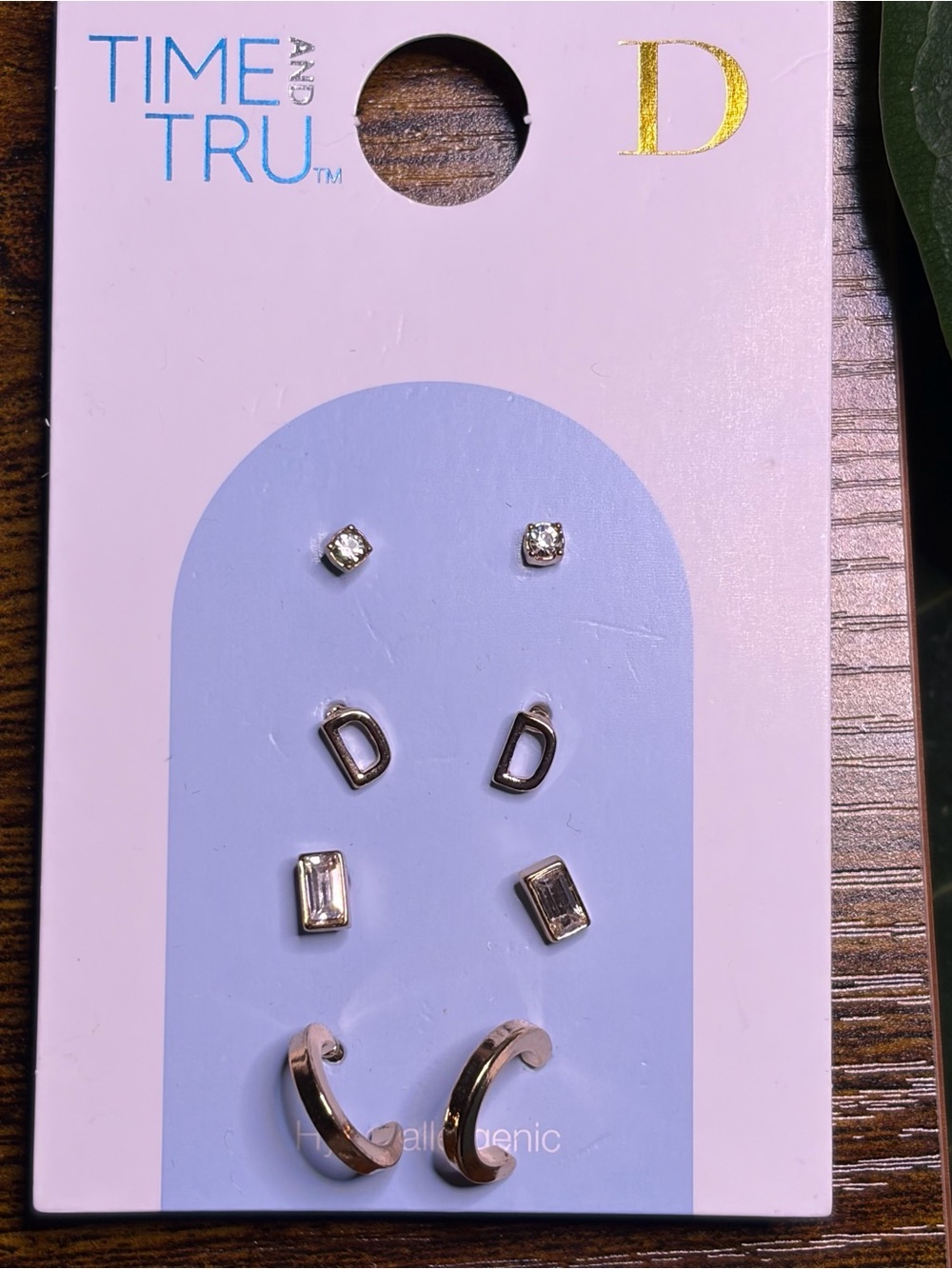 Time and Tru Gold Tone Mixed Earring Set - 6 Pairs letter D post backs NWT